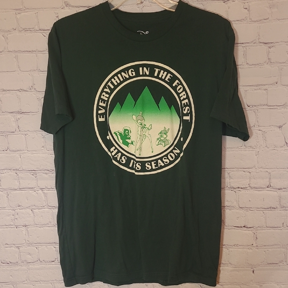 Disney Size Large Bambi and Friends Hunter Green Tee Shirt Cotton Short Sleeve